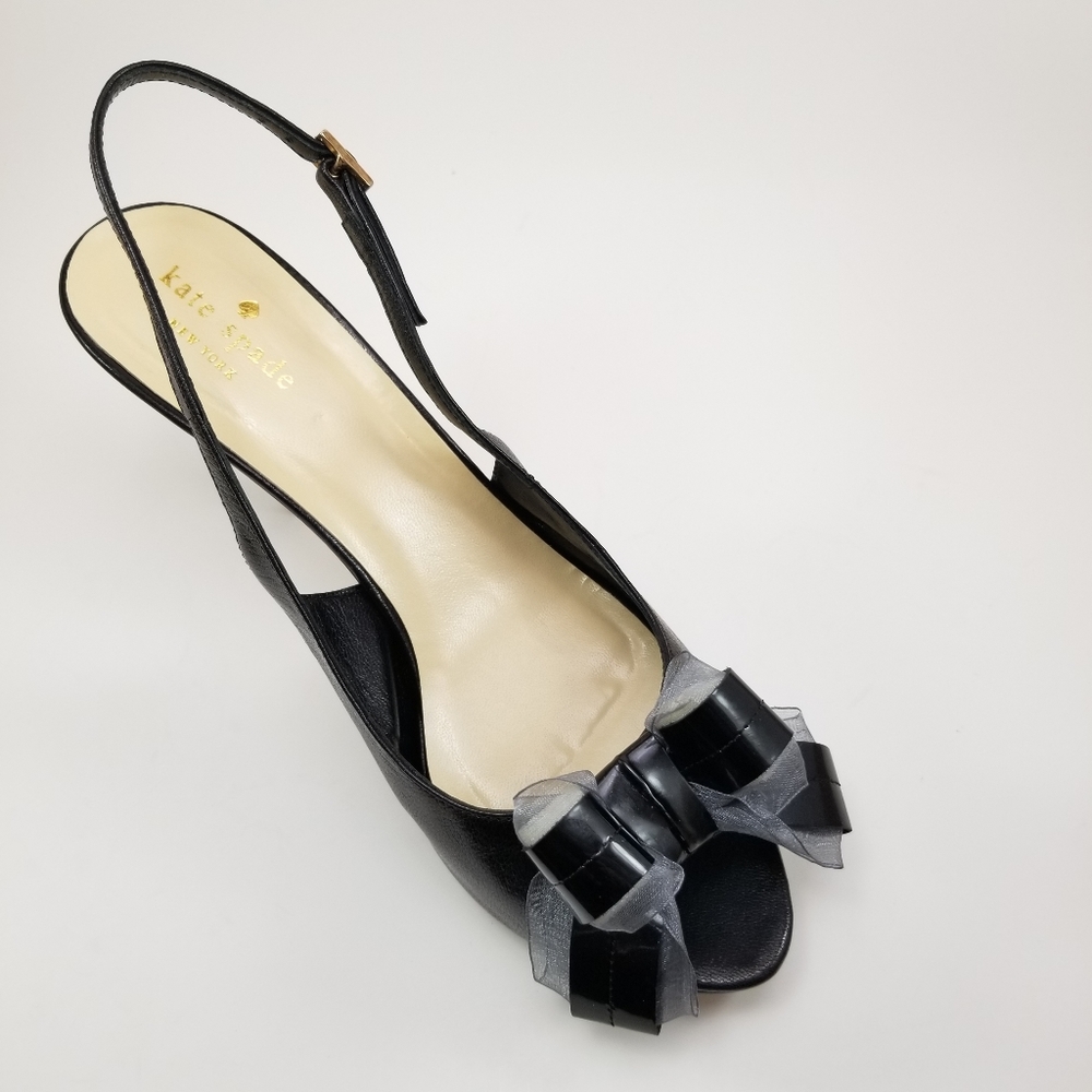 Kate Spade Black Leather Peep Toe Slingback Heel